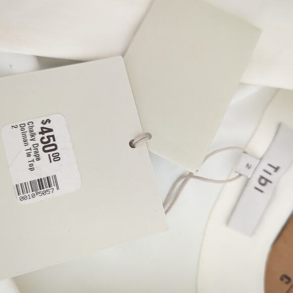 NWT Tibi Chalky Drape Domlan Tie Top Ivory Black Belted Womens Top Size 2 $450 - Picture 7 of 8